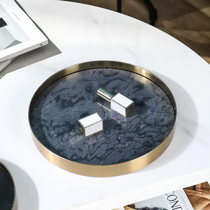 Circular electroplated metal frame home decoration ornament cosmetic storage tray fruit tray natural marble stone tray
Circular electroplated metal frame home decoration ornament cosmetic storage tray fruit tray natural marble stone tray