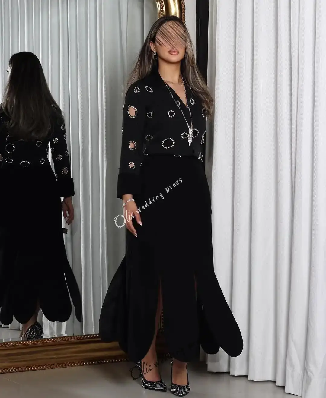 customized Black Long Sleeves Prom Dresses V Neck Ankle Length Beadings Pleated Party Dresses Evening Dresses
customized Black Long Sleeves Prom Dresses V Neck Ankle Length Beadings Pleated Party Dresses Evening Dresses
