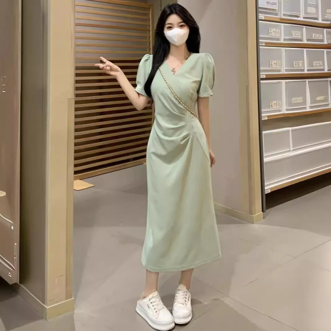 plus Size Tea Break V Neck Pleated Waist Cinching Dress Women Summer Slimming Skirt High Waist a Line Long Dress Polyester Fiber
plus Size Tea Break V Neck Pleated Waist Cinching Dress Women Summer Slimming Skirt High Waist a Line Long Dress Polyester Fiber