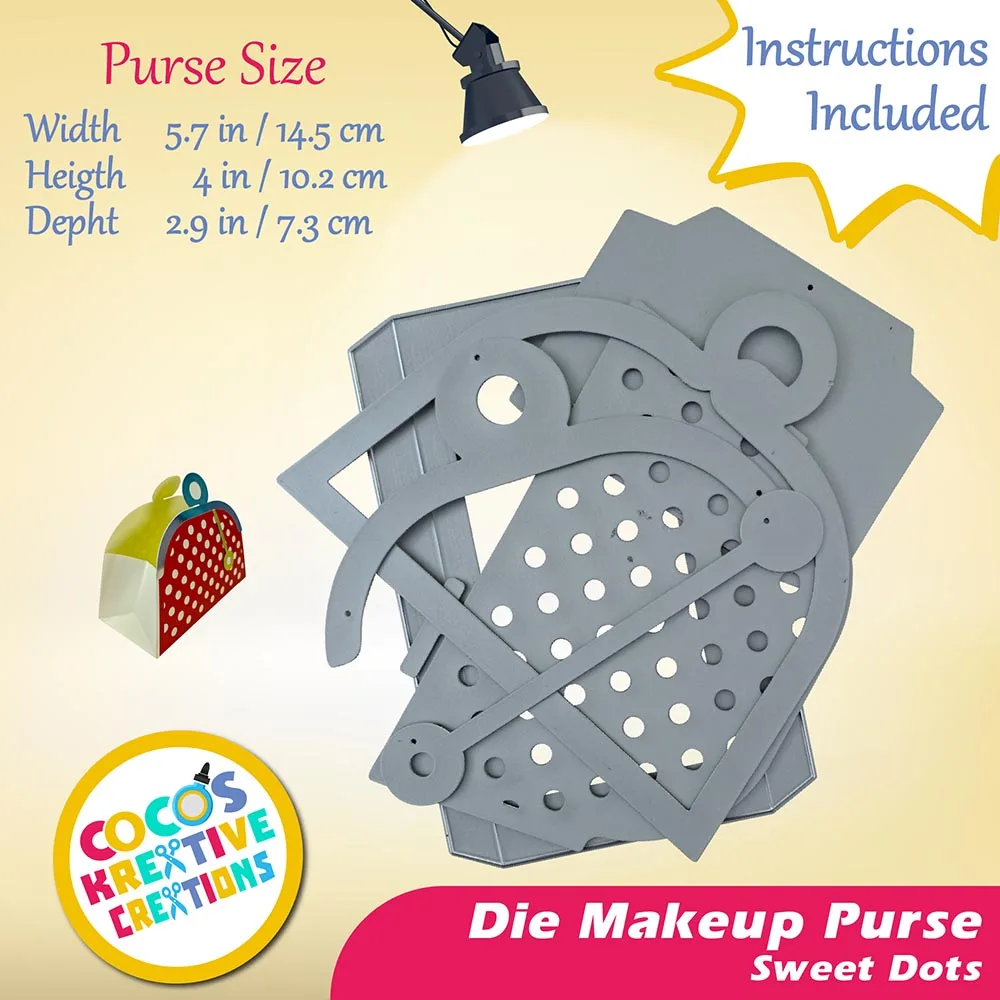 Coco's Kreative Creations Sweet Dots Die Makeup Purse Die 3D Gift Box Cutting Dies for Card Making & Scrapbook
Coco's Kreative Creations Sweet Dots Die Makeup Purse Die 3D Gift Box Cutting Dies for Card Making & Scrapbook