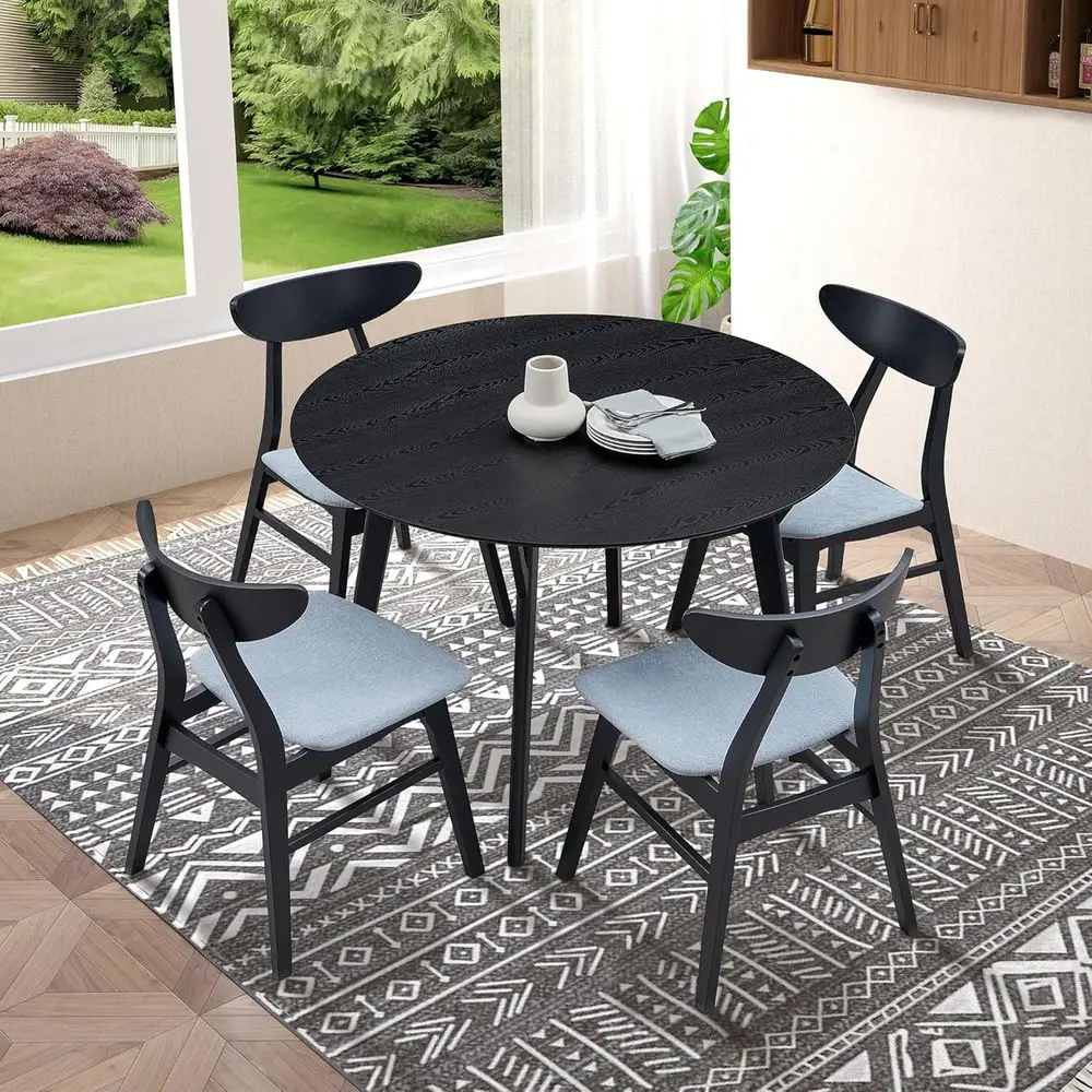 5-Piece Rubberwood Round Dining Set with 4 Chairs for Kitchen or Dining Room in Black
5-Piece Rubberwood Round Dining Set with 4 Chairs for Kitchen or Dining Room in Black