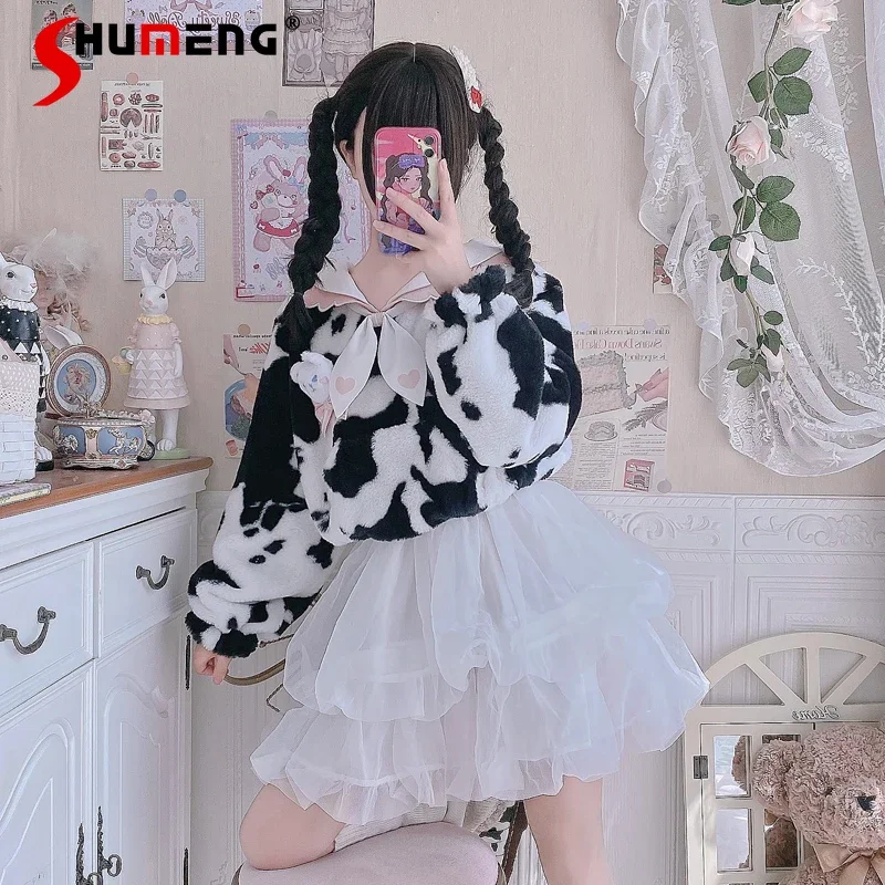 Original Japanese Sweet Girl Lolita Jk Tops Cute Cow Navy Collar Bow Plush Sweatshirts Kawaii Short Jackets Women Spring 2025
Original Japanese Sweet Girl Lolita Jk Tops Cute Cow Navy Collar Bow Plush Sweatshirts Kawaii Short Jackets Women Spring 2025