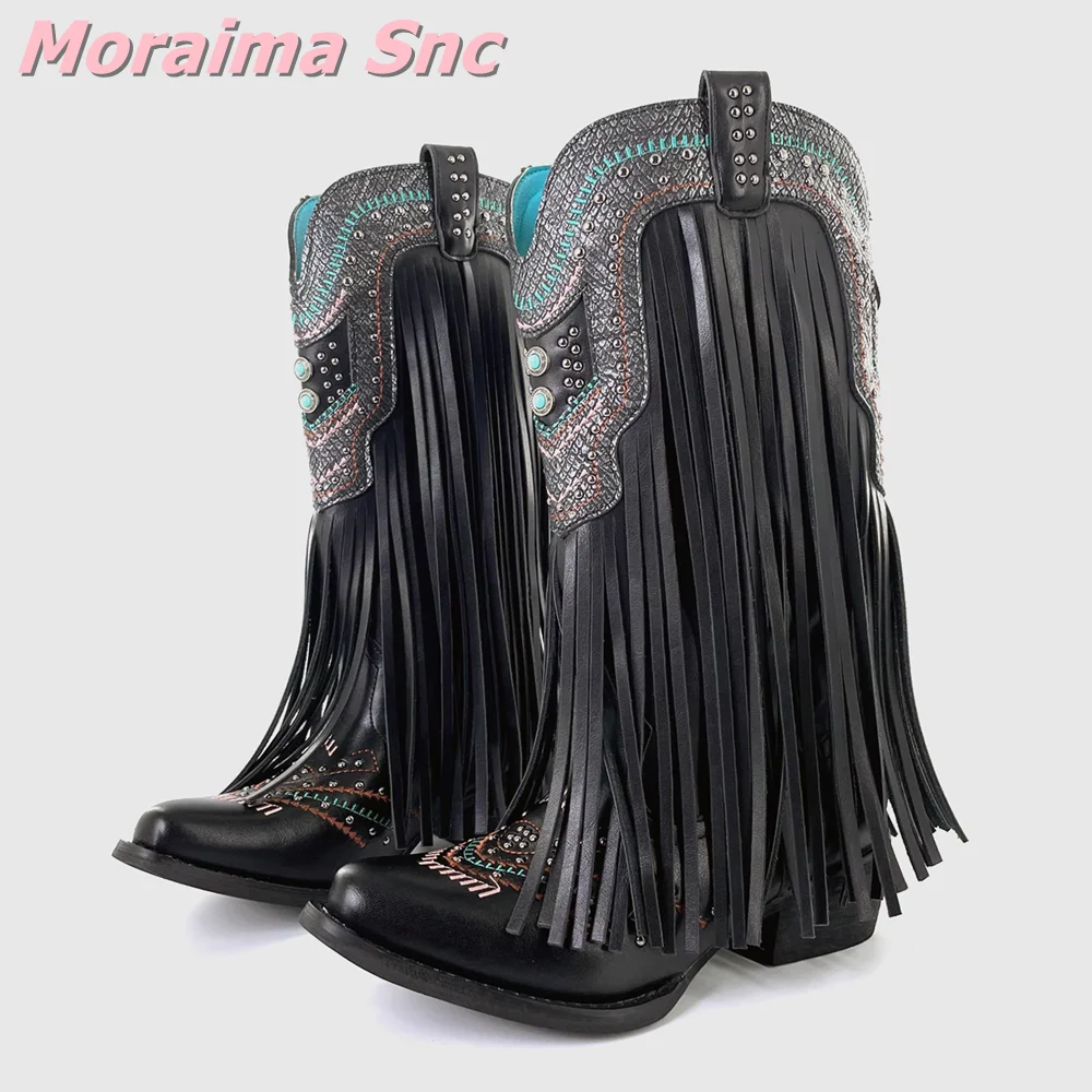 Fringe Rivet Embroidery Western Boots Pointed Toe Fashion Women Mid-calf Cowboy Boots Block Chunky Heel Slip On Vintage Style
Fringe Rivet Embroidery Western Boots Pointed Toe Fashion Women Mid-calf Cowboy Boots Block Chunky Heel Slip On Vintage Style