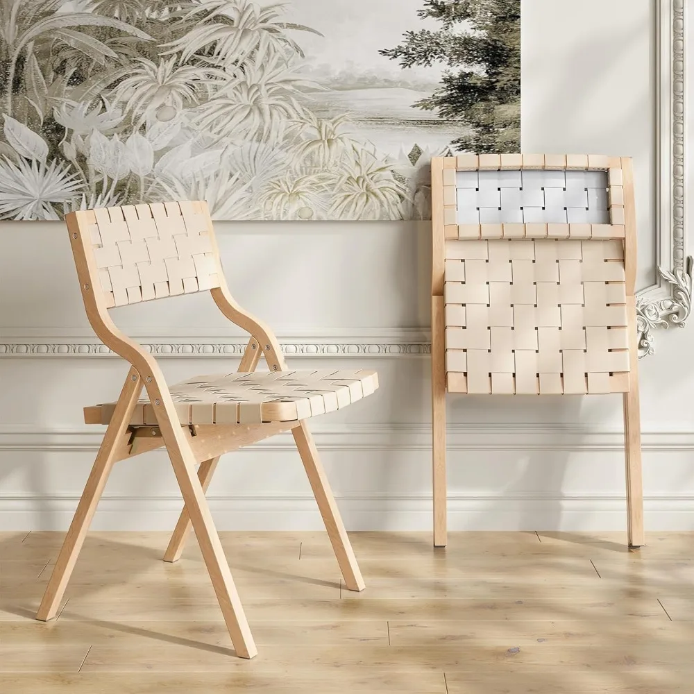 Wood Folding Chairs - Stackable Dining Chairs w/ Woven Seat & Webbing for Kitchen & Dining Room
Wood Folding Chairs - Stackable Dining Chairs w/ Woven Seat & Webbing for Kitchen & Dining Room