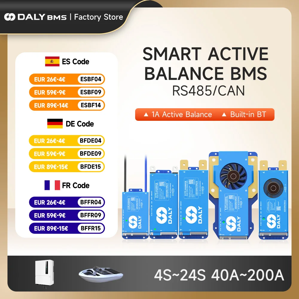 DALY BMS 4S Lifepo4 1A Active Balance BMS 16S 48V Lifepo4 8S 24V BMS 100A 150A 200A 250A for Lifepo4 Li-Ion CAN battery 18650
DALY BMS 4S Lifepo4 1A Active Balance BMS 16S 48V Lifepo4 8S 24V BMS 100A 150A 200A 250A for Lifepo4 Li-Ion CAN battery 18650