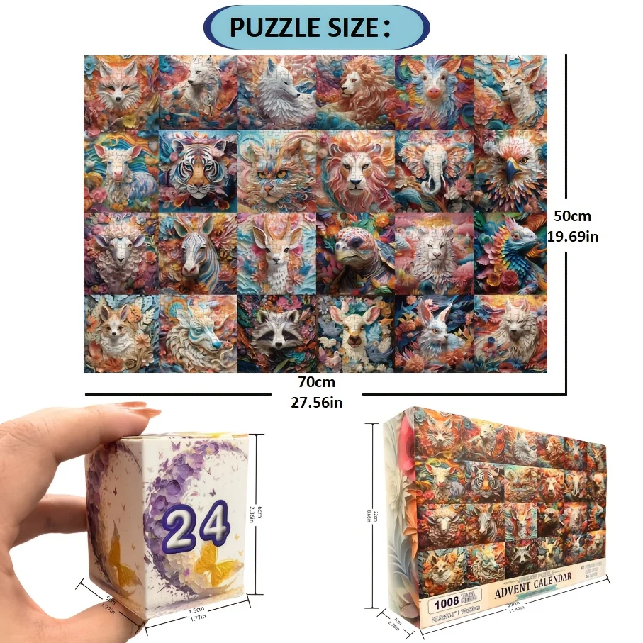 1008pcs Animal Jigsaw Puzzle 70x50cm 24-Day Advent Calendar Vibrant Designs Perfect Gift for Puzzle Lovers
1008pcs Animal Jigsaw Puzzle 70x50cm 24-Day Advent Calendar Vibrant Designs Perfect Gift for Puzzle Lovers
