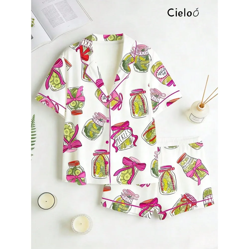 Pickled Cucumber Jar Full Of Printed Two-Piece Pajamas, Soft And Skin Friendly, Breathable, With A Combination Of A Collared Cardigan And Shorts, Providing A Comfortable Stay At Home Feeling, And A Fun And Eye-Catching Outfit
Pickled Cucumber Jar Full Of Printed Two-Piece Pajamas, Soft And Skin Friendly, Breathable, With A Combination Of A Collared Cardigan And Shorts, Providing A Comfortable Stay At Home Feeling, And A Fun And Eye-Catching Outfit
