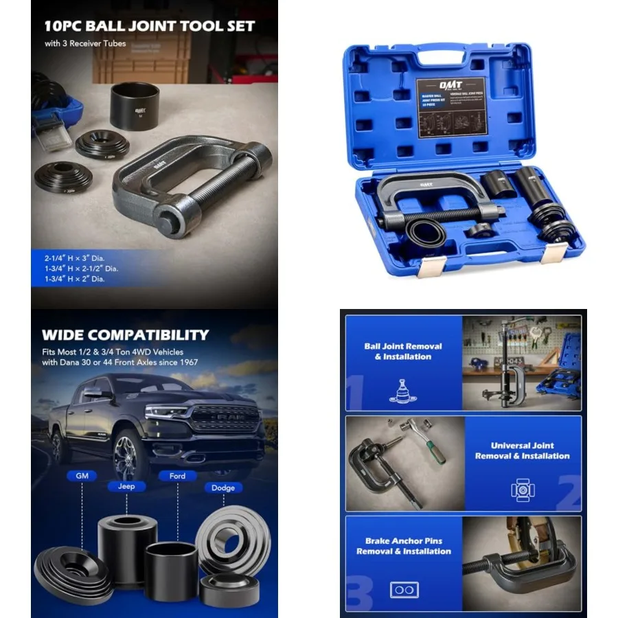 Heavy Duty Ball Joint Press & U Joint Removal Tool Kit with 4wd Adapters, for Most 2WD and 4WD Cars and Light Trucks (BK)
Heavy Duty Ball Joint Press & U Joint Removal Tool Kit with 4wd Adapters, for Most 2WD and 4WD Cars and Light Trucks (BK)