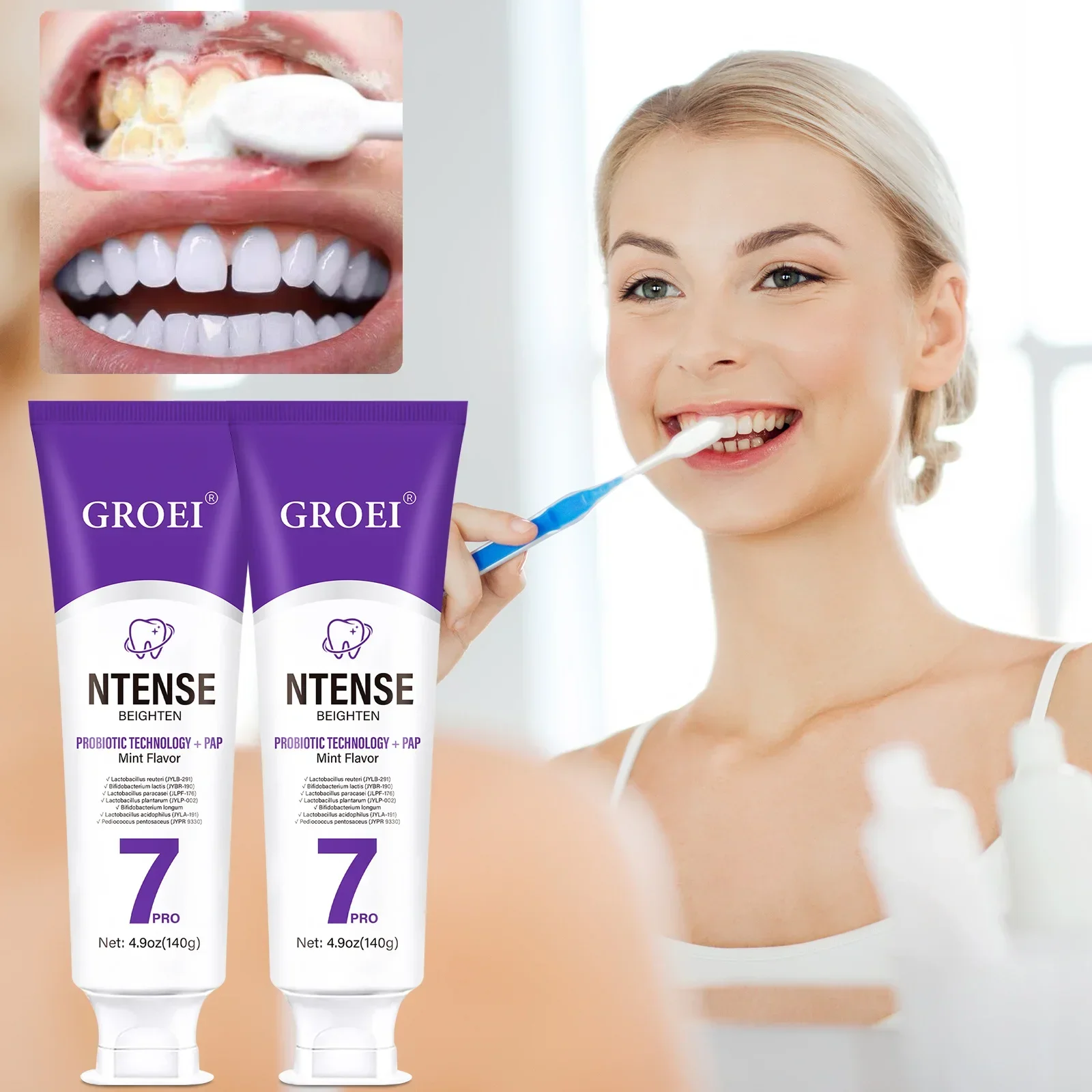 GROEI SP7 Probiotic Whitening Toothpaste Cleaning Teeth Brightening Stain Removing Fresh Breath Oral Care 5-20PCS
GROEI SP7 Probiotic Whitening Toothpaste Cleaning Teeth Brightening Stain Removing Fresh Breath Oral Care 5-20PCS 