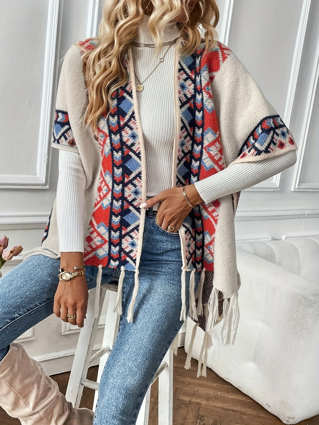 Women's Spring & Fall New Fashion Tassel Cardigan Collar Ethnic Style Retro Style Outer Cape Knitted Sweater
Women's Spring & Fall New Fashion Tassel Cardigan Collar Ethnic Style Retro Style Outer Cape Knitted Sweater