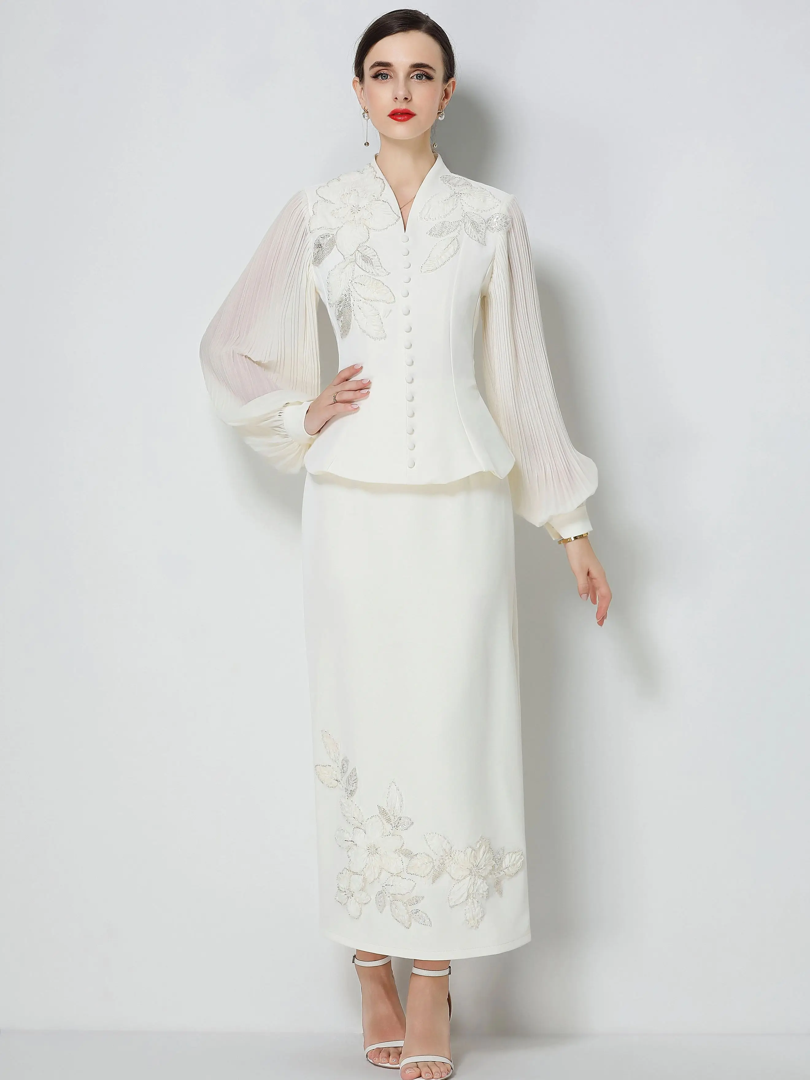 Elegant White Lace 2 Piece Set Women Pleated Sleeve Jacket Midi Skirt Suit Mother of Bride Wedding Guest Formal Outfit
Elegant White Lace 2 Piece Set Women Pleated Sleeve Jacket Midi Skirt Suit Mother of Bride Wedding Guest Formal Outfit