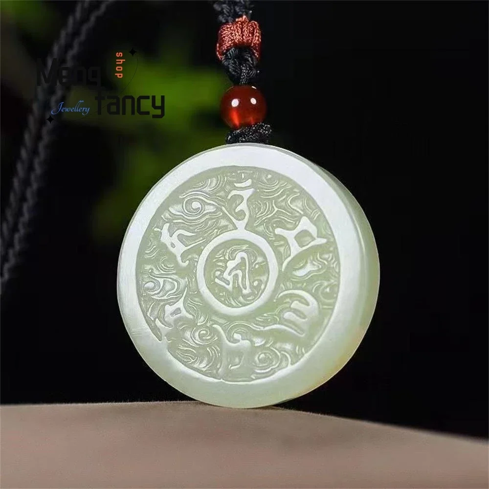Natural Hetian White Jade Six Words of Truth Round Pendant Exquisite Elegant Simple High-grade Fashion Fine Jewelry Holiday Gift
Natural Hetian White Jade Six Words of Truth Round Pendant Exquisite Elegant Simple High-grade Fashion Fine Jewelry Holiday Gift