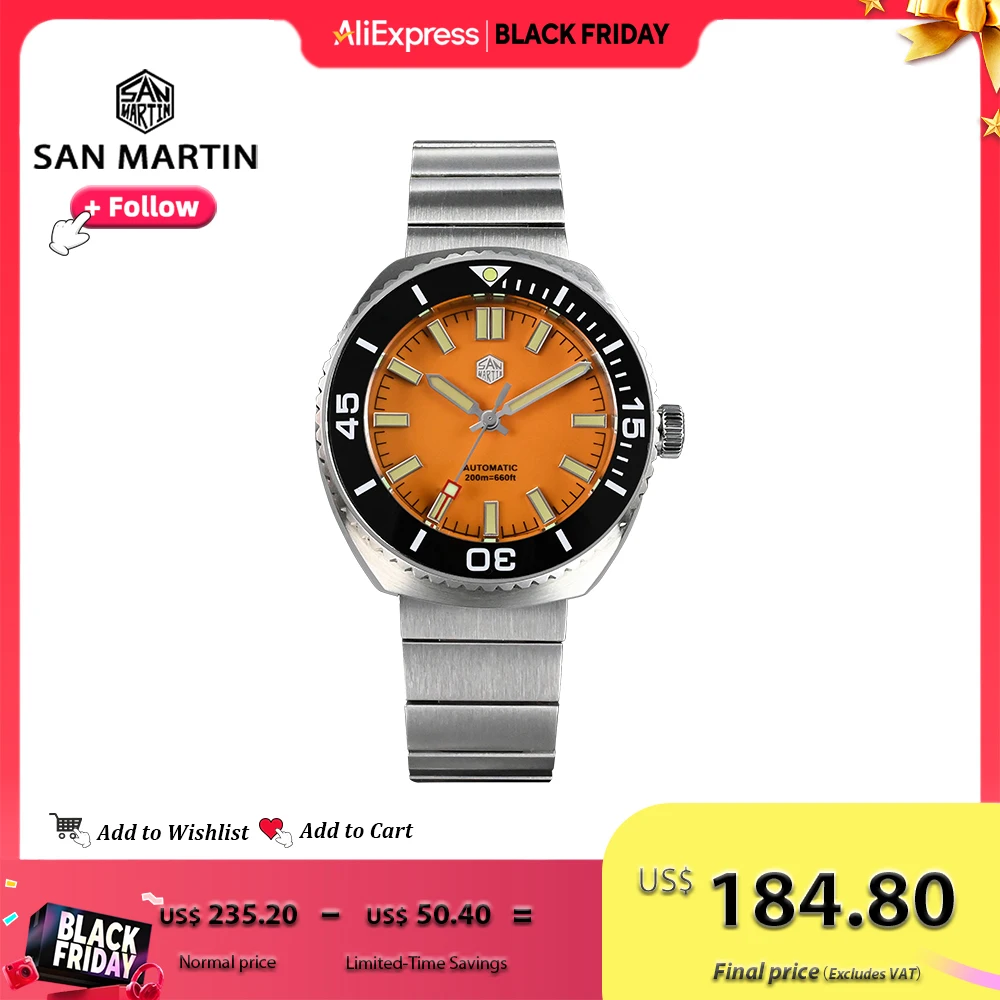 San Martin 40.5mm Men Diver Watch NH35 Automatic Mechanical Stainless Steel Sapphire 200m Waterproof Luminous Timepiece SN0045
San Martin 40.5mm Men Diver Watch NH35 Automatic Mechanical Stainless Steel Sapphire 200m Waterproof Luminous Timepiece SN0045