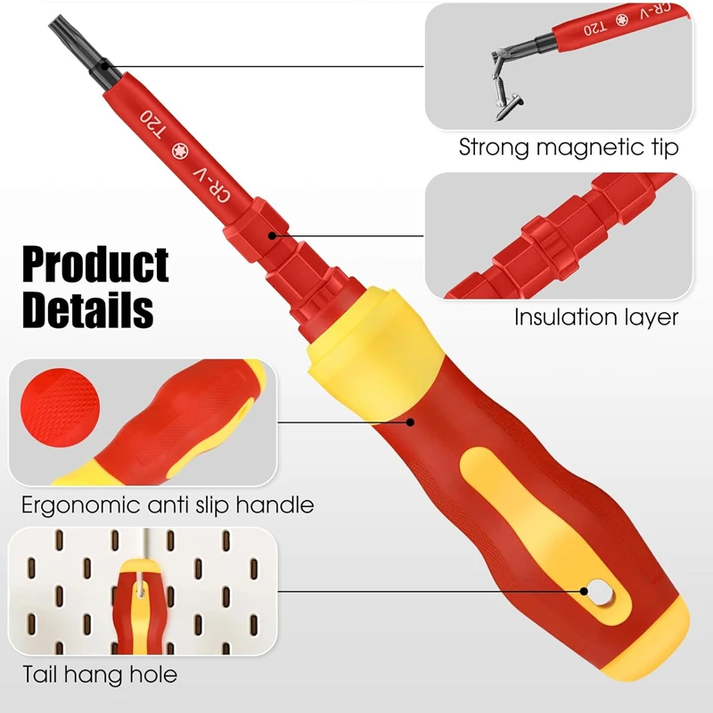 13pcs 1000V Changeable Insulated Screwdrivers Set with Magnetic Slotted Phillips Pozidriv Torx Bits Electrician Repair Tools Kit
13pcs 1000V Changeable Insulated Screwdrivers Set with Magnetic Slotted Phillips Pozidriv Torx Bits Electrician Repair Tools Kit