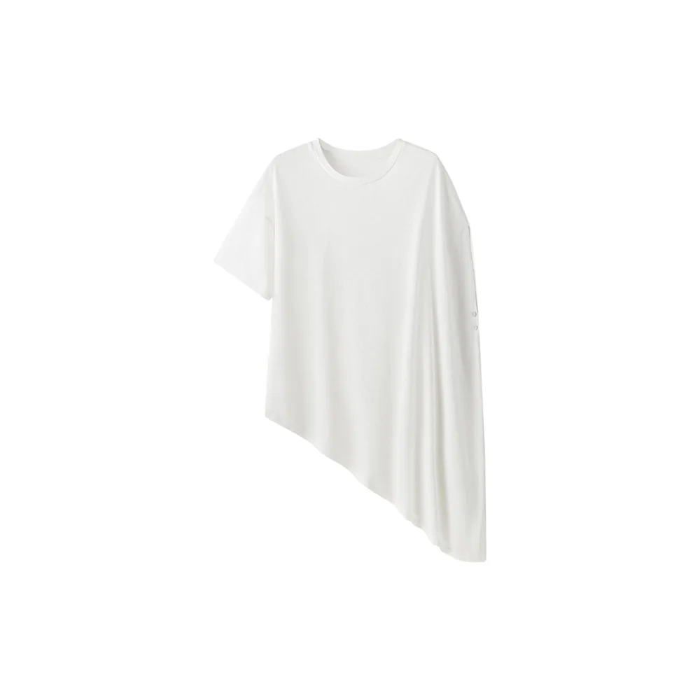 Loose Asymmetric Crew-Neck Short-Sleeve T-Shirt – Early Autumn 2026 New Side-Button Mid-Length Top
Loose Asymmetric Crew-Neck Short-Sleeve T-Shirt – Early Autumn 2026 New Side-Button Mid-Length Top