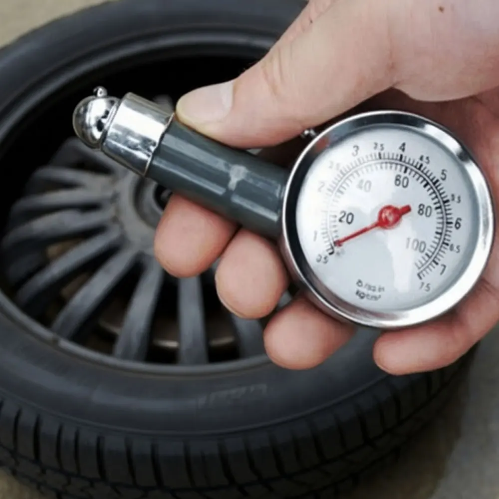 Metal pointer tire pressure gauge for trucks, racing cars, automobiles: vehicle tester, monitoring system, measuring tool.
Metal pointer tire pressure gauge for trucks, racing cars, automobiles: vehicle tester, monitoring system, measuring tool.