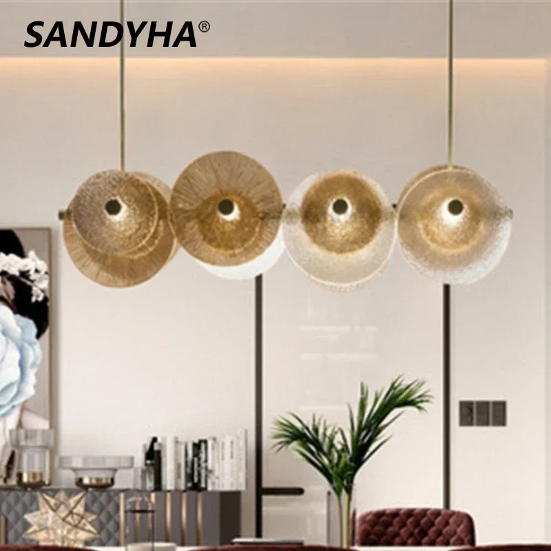 SANDYHA Nordic Long Strip Glass Chandelier Disc Lampshade Design Led Light Living Room Decoration Dining Table Lighting Fixtures
SANDYHA Nordic Long Strip Glass Chandelier Disc Lampshade Design Led Light Living Room Decoration Dining Table Lighting Fixtures