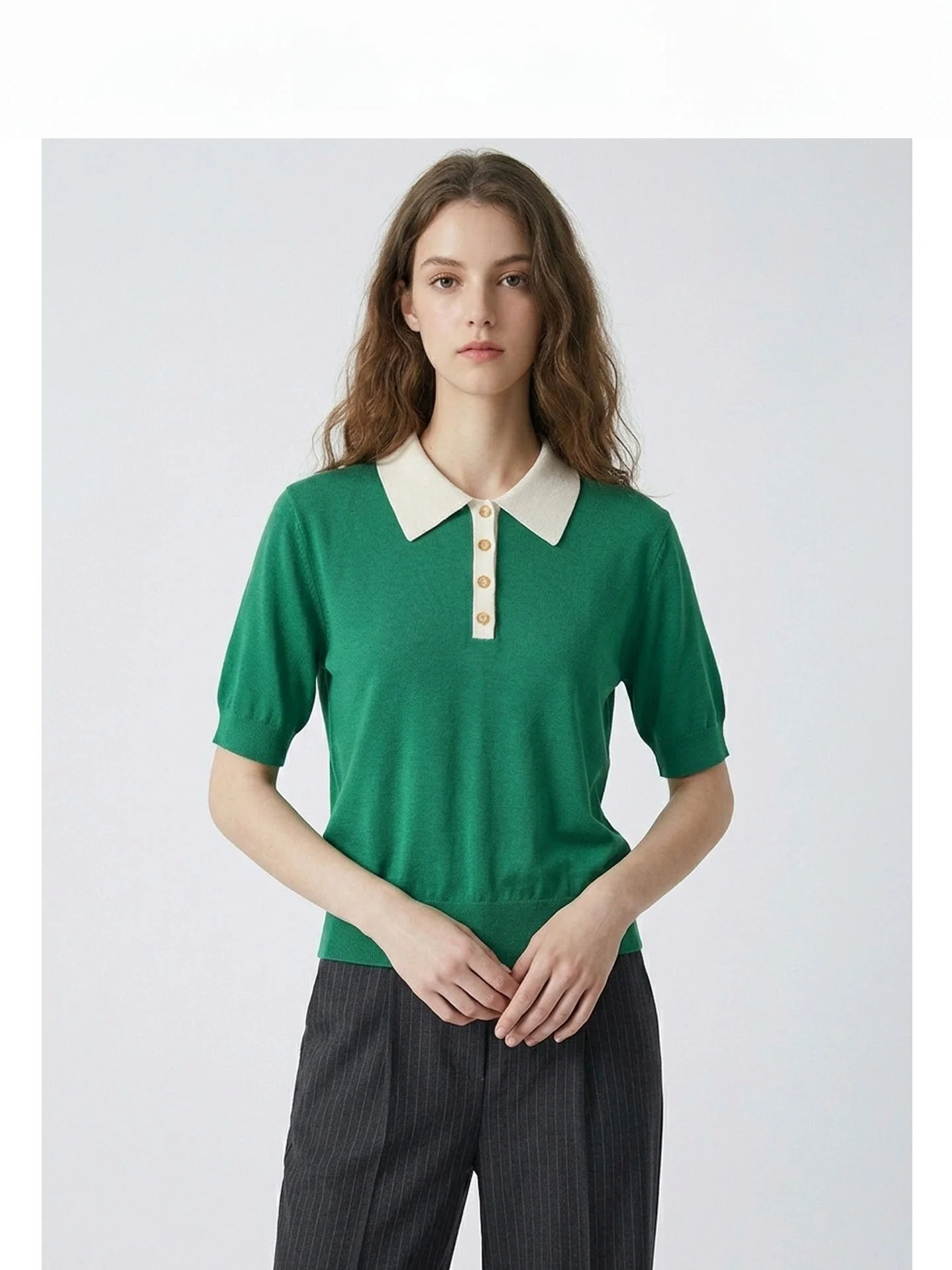 Slim Fit Short Sleeve Knitted Shirt Women's Summer New Style Classic Collar T-Shirt Business Casual Leisure Fashion
Slim Fit Short Sleeve Knitted Shirt Women's Summer New Style Classic Collar T-Shirt Business Casual Leisure Fashion
