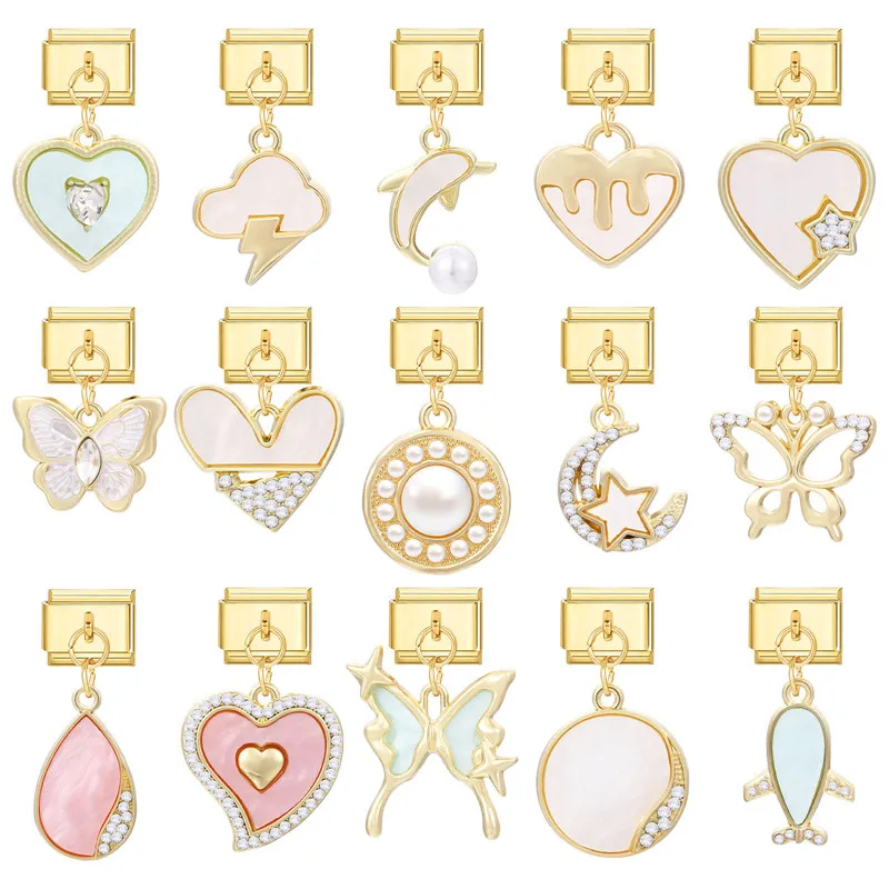 Crystal Heart Butterfly Moon Cloud Fish Gold Color Italian Charm Links Fit 9mm Stainless Steel Bracelet Women DIY Making
Crystal Heart Butterfly Moon Cloud Fish Gold Color Italian Charm Links Fit 9mm Stainless Steel Bracelet Women DIY Making