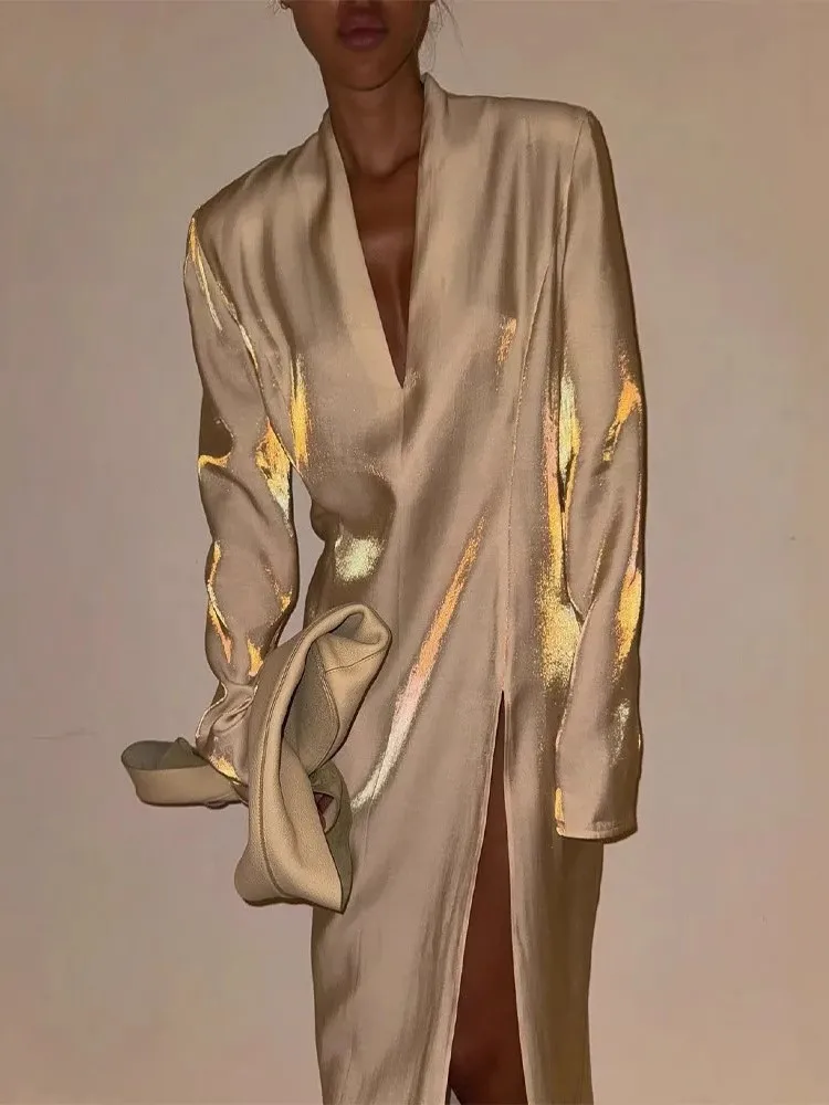 Women Long Sleeve Deep V-neck Loose Solid Color Dress 2025 Autumn Fashion Casual Dress For Women Party Dinner Elegant Style Robe
Women Long Sleeve Deep V-neck Loose Solid Color Dress 2025 Autumn Fashion Casual Dress For Women Party Dinner Elegant Style Robe