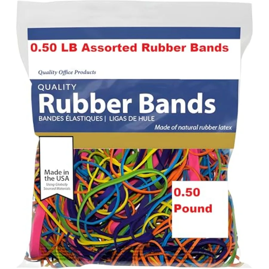 Rubber Bands Assorted Sizes 0.5 lb Bag Strong Elastic Bands for Home, Office, School, Crafts and Organizing
Rubber Bands Assorted Sizes 0.5 lb Bag Strong Elastic Bands for Home, Office, School, Crafts and Organizing