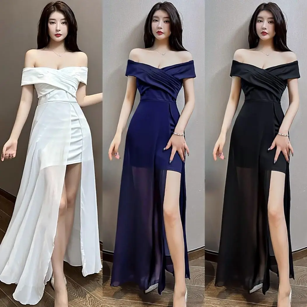Sexy Nightclub Long Dress V-Neck One-Shoulder Chiffon Slimming Gown High Waist A-Line Skirt Short Sleeve Mid-Year Spring
Sexy Nightclub Long Dress V-Neck One-Shoulder Chiffon Slimming Gown High Waist A-Line Skirt Short Sleeve Mid-Year Spring