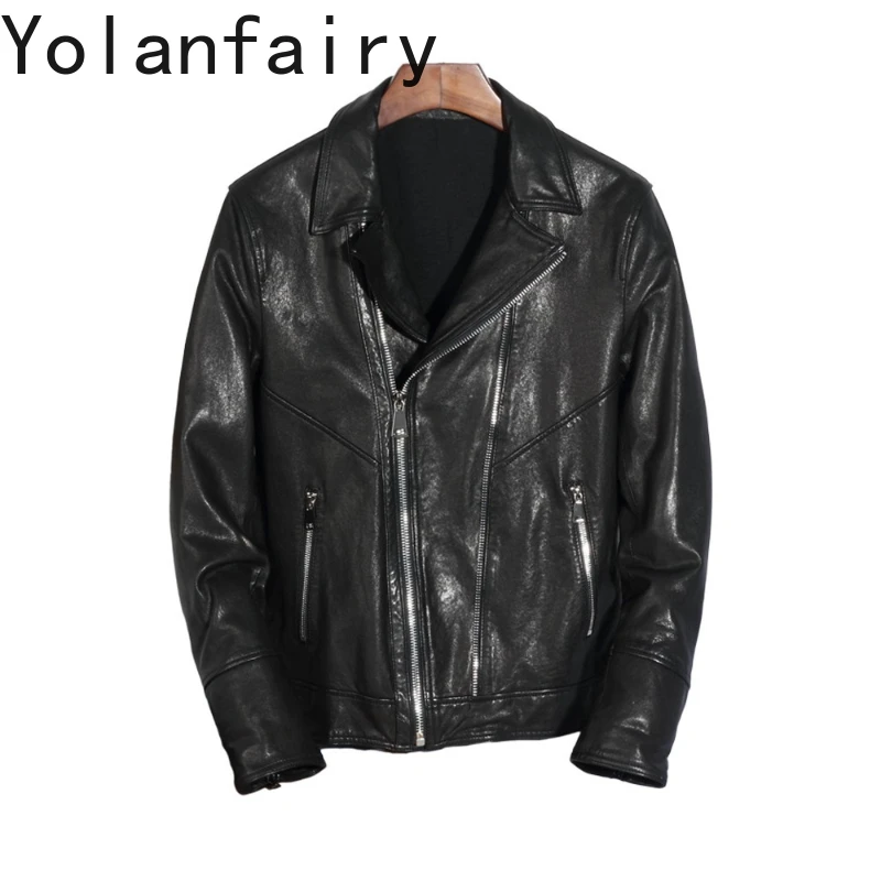 YOLANFAIRY Real Vegetable-tanned Goatskin Leather Jackets Men Korean Fashion Slim-fit Motorcycle Coat Short Mens Leather Jacket
YOLANFAIRY Real Vegetable-tanned Goatskin Leather Jackets Men Korean Fashion Slim-fit Motorcycle Coat Short Mens Leather Jacket