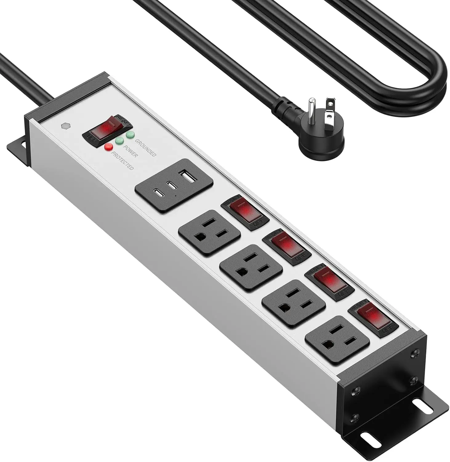 Heavy Duty Surge Protector Power Strip with USB-C, 20A Individual Switches, 6FT Cord, Grey
Heavy Duty Surge Protector Power Strip with USB-C, 20A Individual Switches, 6FT Cord, Grey