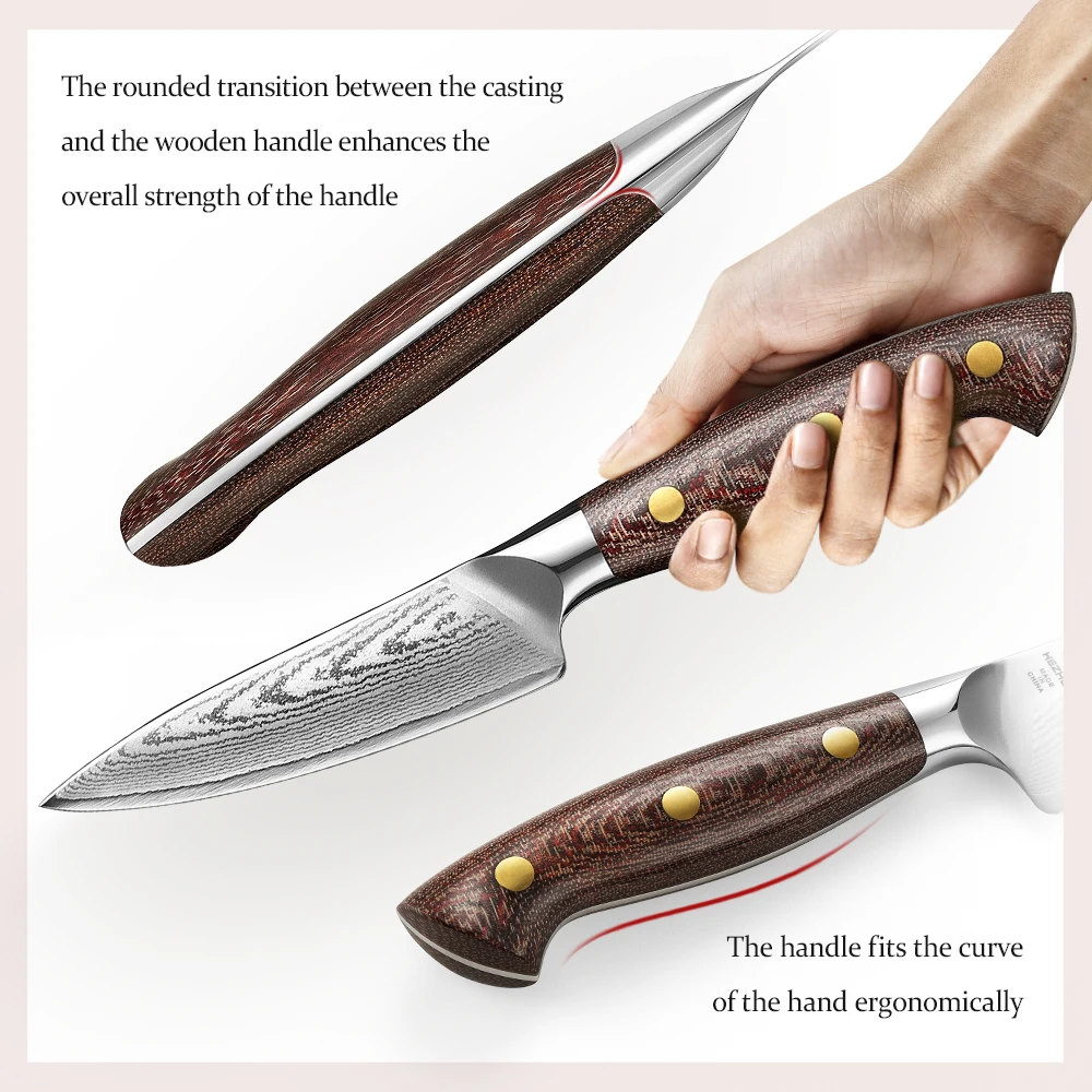 HEZHEN 67-Layer Blade Damascus Paring Knife High Hardness 60±2HRC 15°±1 Edge Micarta Grip Kitchen Knife For Daily Cooking
HEZHEN 67-Layer Blade Damascus Paring Knife High Hardness 60±2HRC 15°±1 Edge Micarta Grip Kitchen Knife For Daily Cooking