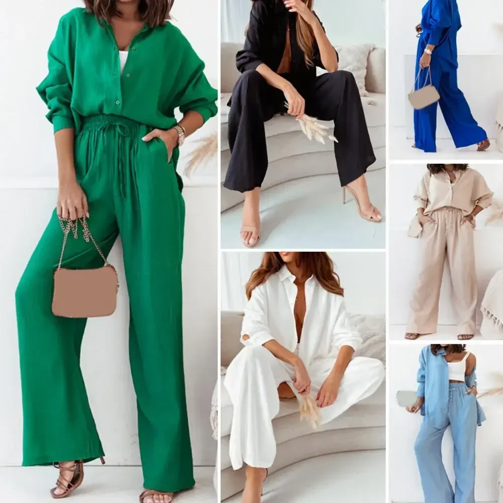 Women Solid Color Suit Set Women's Homewear Set with Loose Drawstring Pants Long Sleeve Shirt Breathable Soft Spring Sports
Women Solid Color Suit Set Women's Homewear Set with Loose Drawstring Pants Long Sleeve Shirt Breathable Soft Spring Sports