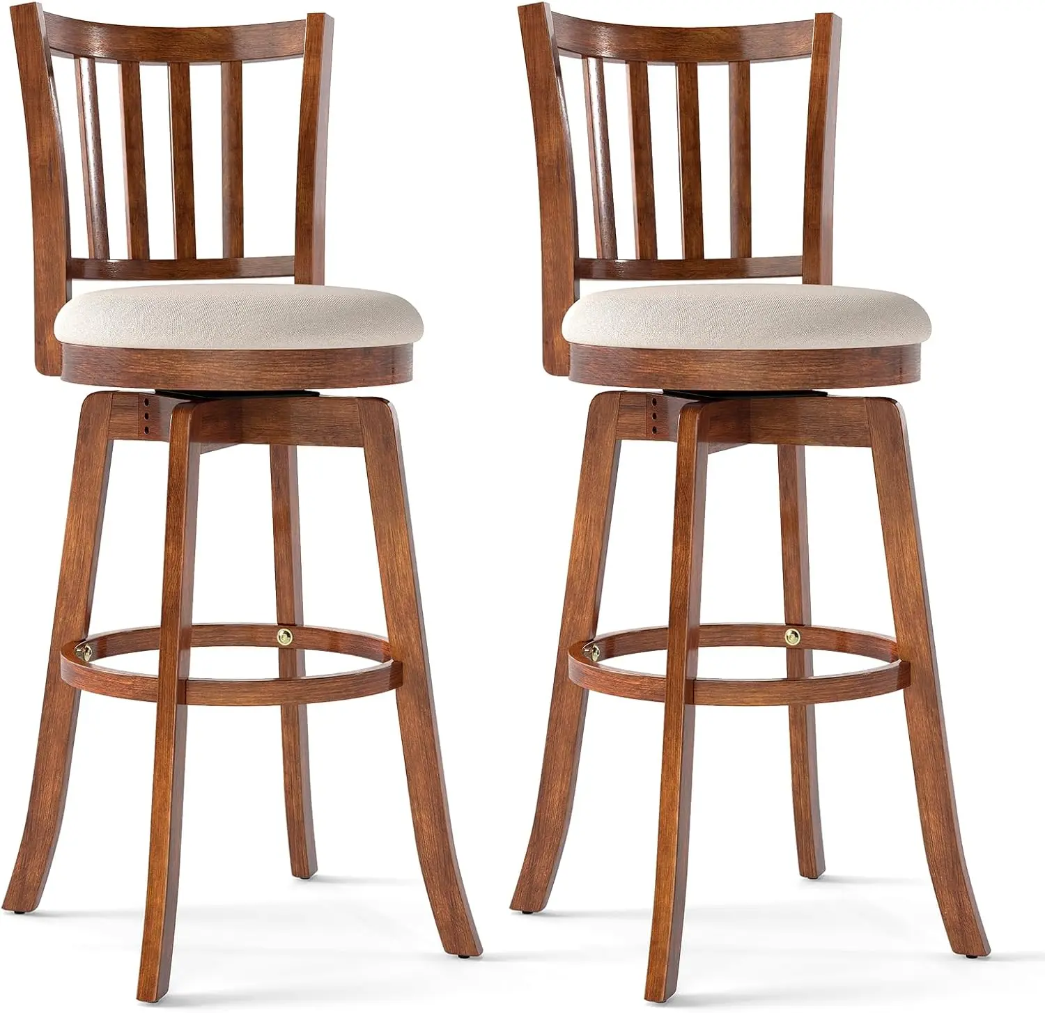 30.5” Barstools Set of 2, 360° Rotating Bar Height Chairs with Backrest & Upholstered Seat, Rubber Wood High Top Seats with
30.5” Barstools Set of 2, 360° Rotating Bar Height Chairs with Backrest & Upholstered Seat, Rubber Wood High Top Seats with