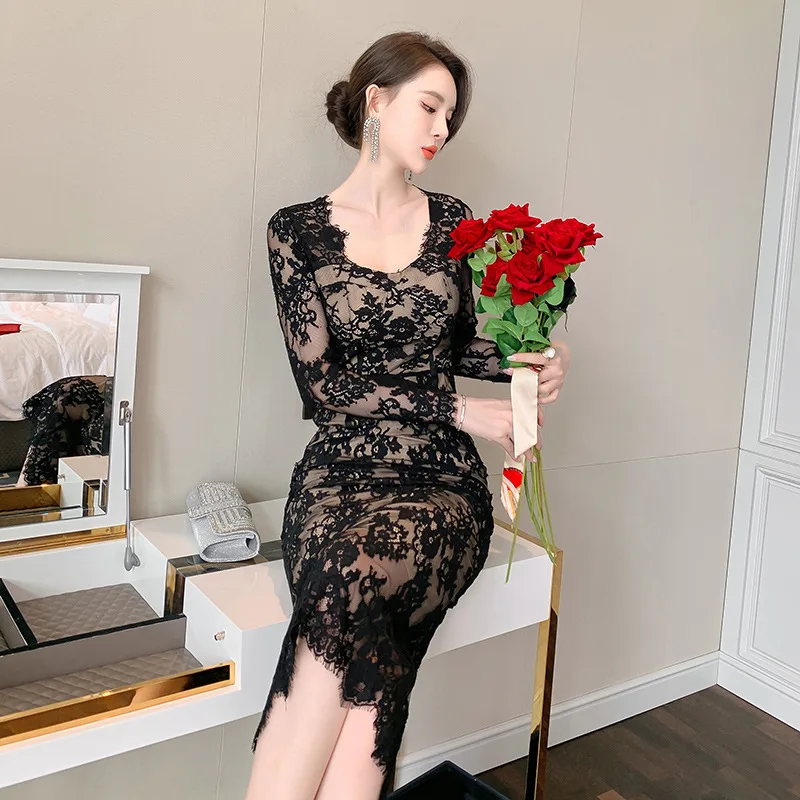 2023 Spring Ladies V Neck Sexy Party Dress Women Black Lace Dress Elegant Long Sleeve Slim Midi Bodycon Vintage Dresses Vestidos
2023 Spring Ladies V Neck Sexy Party Dress Women Black Lace Dress Elegant Long Sleeve Slim Midi Bodycon Vintage Dresses Vestidos