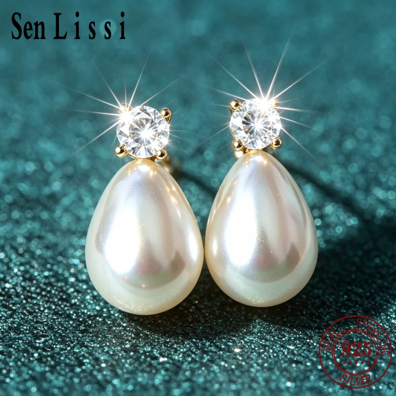 Senlissi - High-end S925 Sterling Silver 10MM Teardrop Pearl Stud Earrings Zircon Top Elegant Women Fine Jewelry
Senlissi - High-end S925 Sterling Silver 10MM Teardrop Pearl Stud Earrings Zircon Top Elegant Women Fine Jewelry