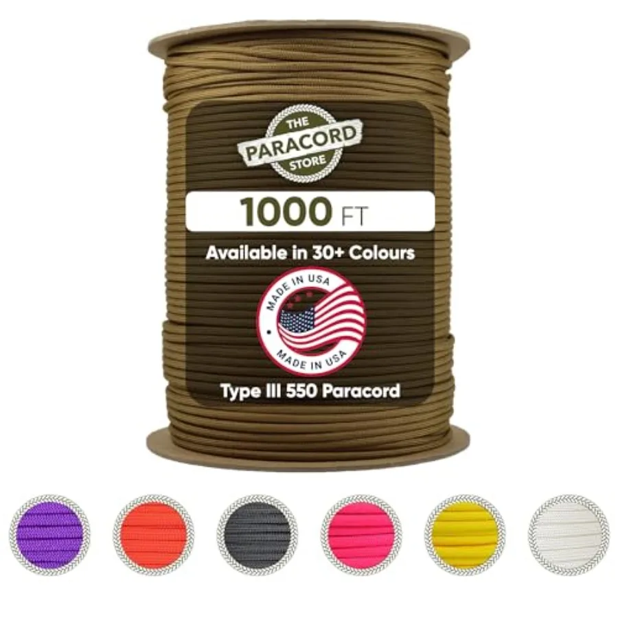 Type III 550 Paracord - 1000 FT Spool Coyote Brown Heavy Duty 7 Strand Tactical Paracord - USA Made Nylon Outdoor Parachute Cor
Type III 550 Paracord - 1000 FT Spool Coyote Brown Heavy Duty 7 Strand Tactical Paracord - USA Made Nylon Outdoor Parachute Cor