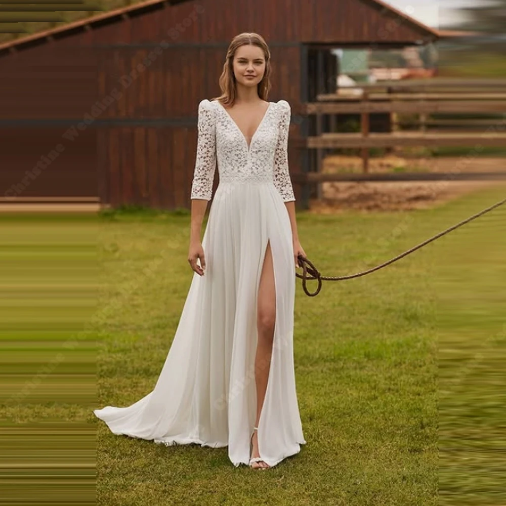 Vintage V-Neck Women Wedding Dresses Elegant Three-Quarters Sleeves A-Line Bridal Gowns Banquet Vestidos de Novias Customized
Vintage V-Neck Women Wedding Dresses Elegant Three-Quarters Sleeves A-Line Bridal Gowns Banquet Vestidos de Novias Customized