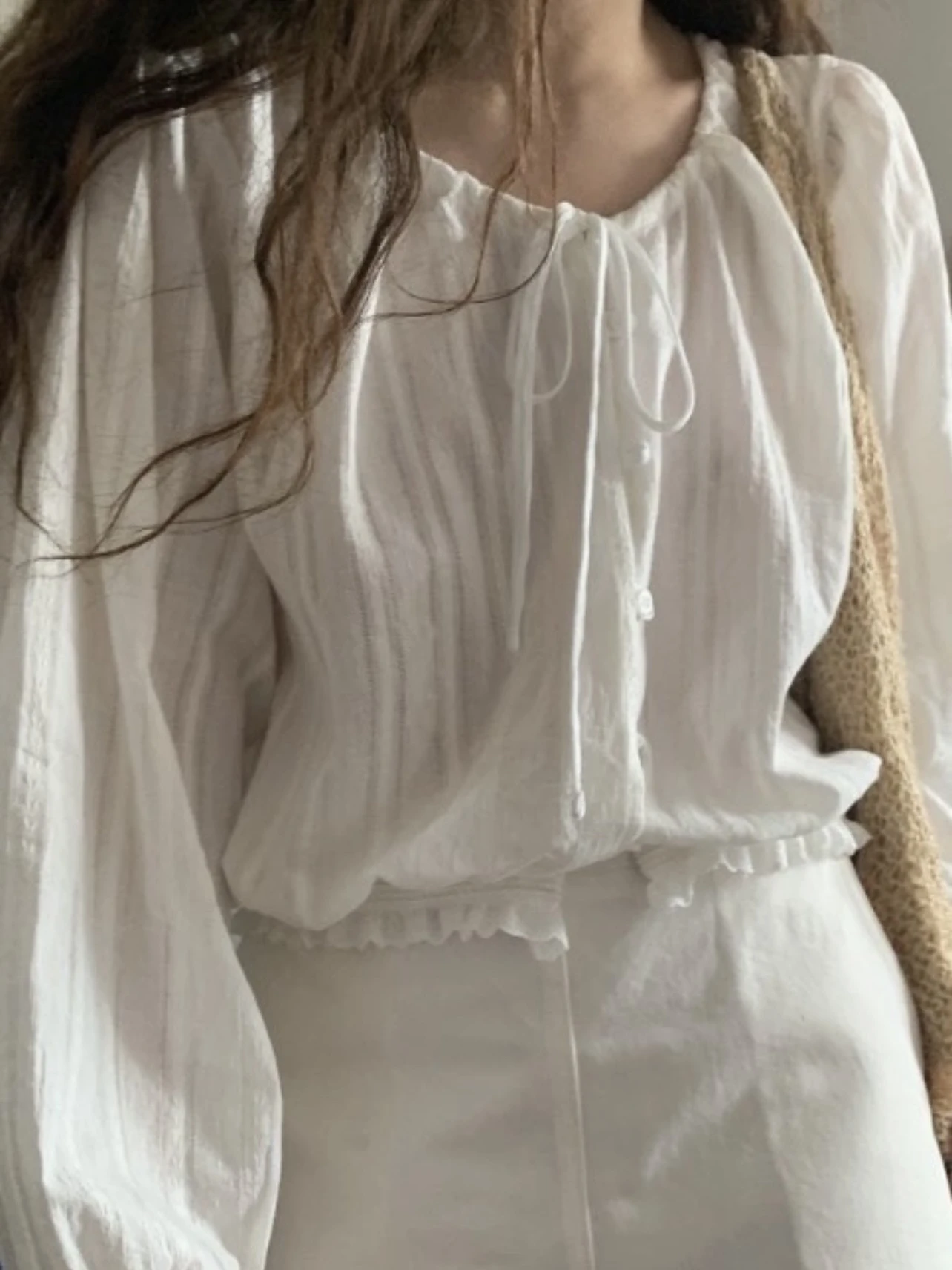 Miss Candy Lace Trim Long Sve irt round Ne Ribbon Tie Cotton Sweet Sle Loose Fit Women's Faion Breathable Thin Cotton
Miss Candy Lace Trim Long Sve irt round Ne Ribbon Tie Cotton Sweet Sle Loose Fit Women's Faion Breathable Thin Cotton