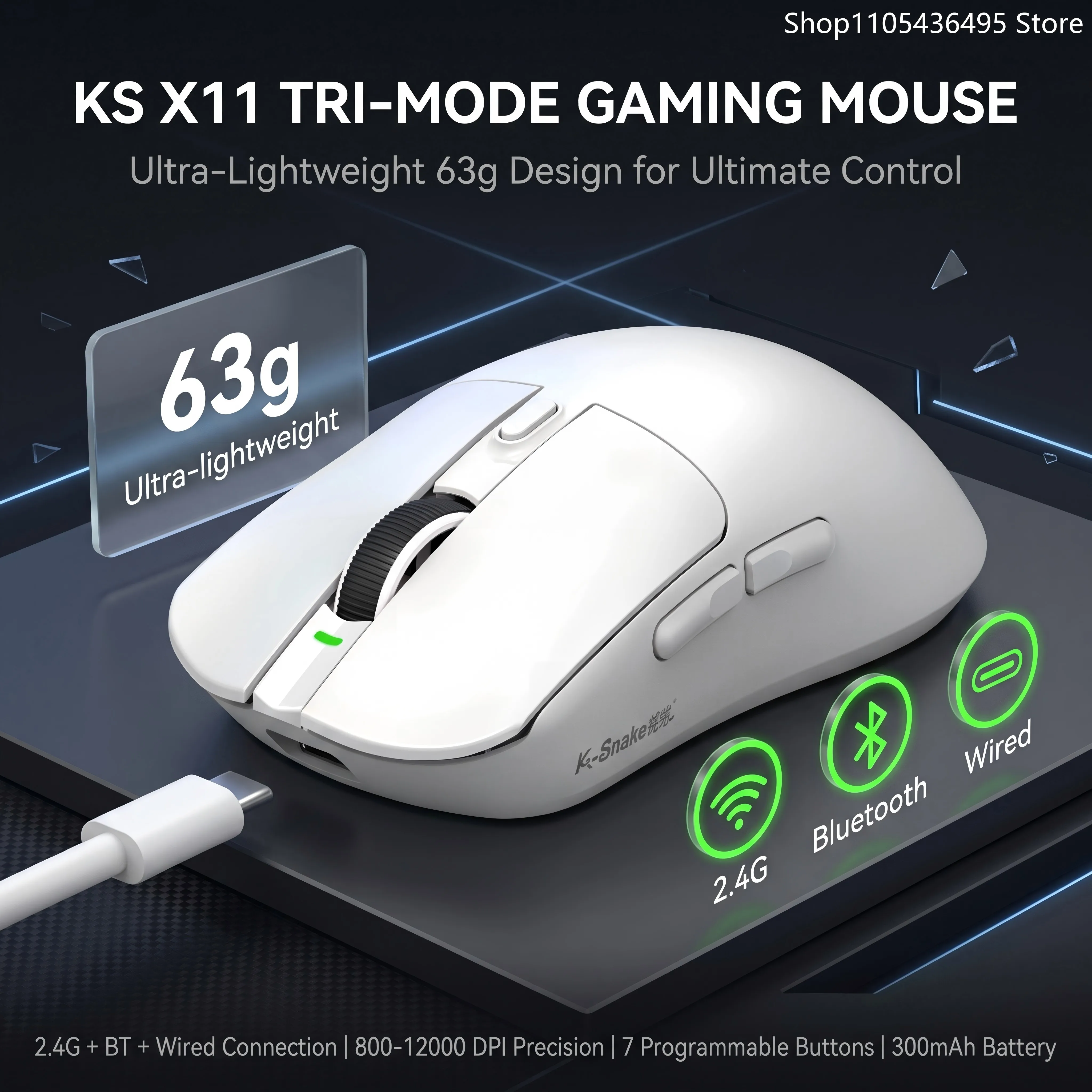 KS X11 Three-Mode Wireless 22KDPI PAW3311 Sensor RGB Magnetic Charging Base 63g Lightweight eSports Gaming Office Mous
KS X11 Three-Mode Wireless 22KDPI PAW3311 Sensor RGB Magnetic Charging Base 63g Lightweight eSports Gaming Office Mous