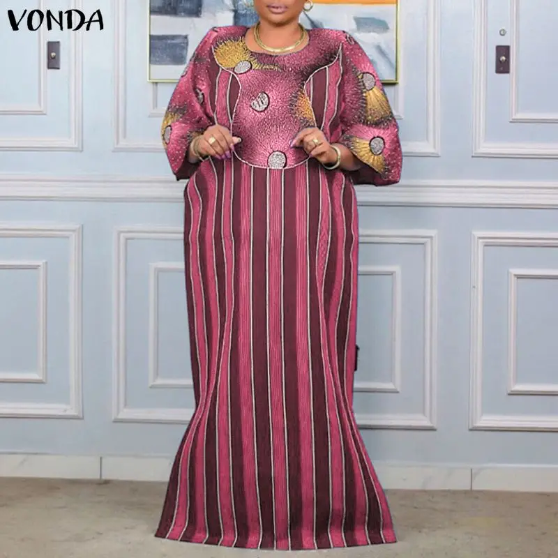 VONDA женские платья больших размеров с винтажным принтом, богемные вечерние платья макси, модные полосатые платья с рукавами 3/4, повседневные свободные длинные халаты 5XL
VONDA женские платья больших размеров с винтажным принтом, богемные вечерние платья макси, модные полосатые платья с рукавами 3/4, повседневные свободные длинные халаты 5XL