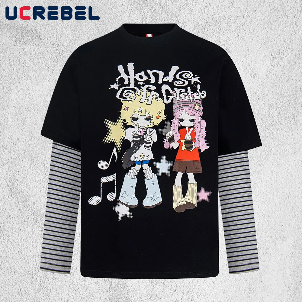 Cartoon Print Fake two-piece T-shirt Mens Spring Y2k Streetwear Spliced Long Sleeve Crew Neck Cotton Tee Man
Cartoon Print Fake two-piece T-shirt Mens Spring Y2k Streetwear Spliced Long Sleeve Crew Neck Cotton Tee Man