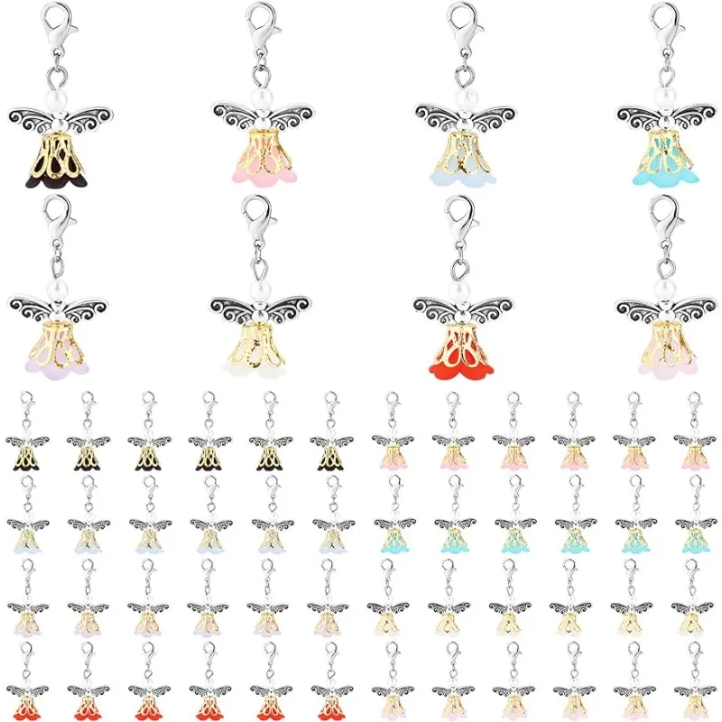64pcs Angel Wing Charm Guardian Angel Pendant Fairy Dangle Charms with Lobster Claps Colorful Pearl Flower Beads for Earring
64pcs Angel Wing Charm Guardian Angel Pendant Fairy Dangle Charms with Lobster Claps Colorful Pearl Flower Beads for Earring