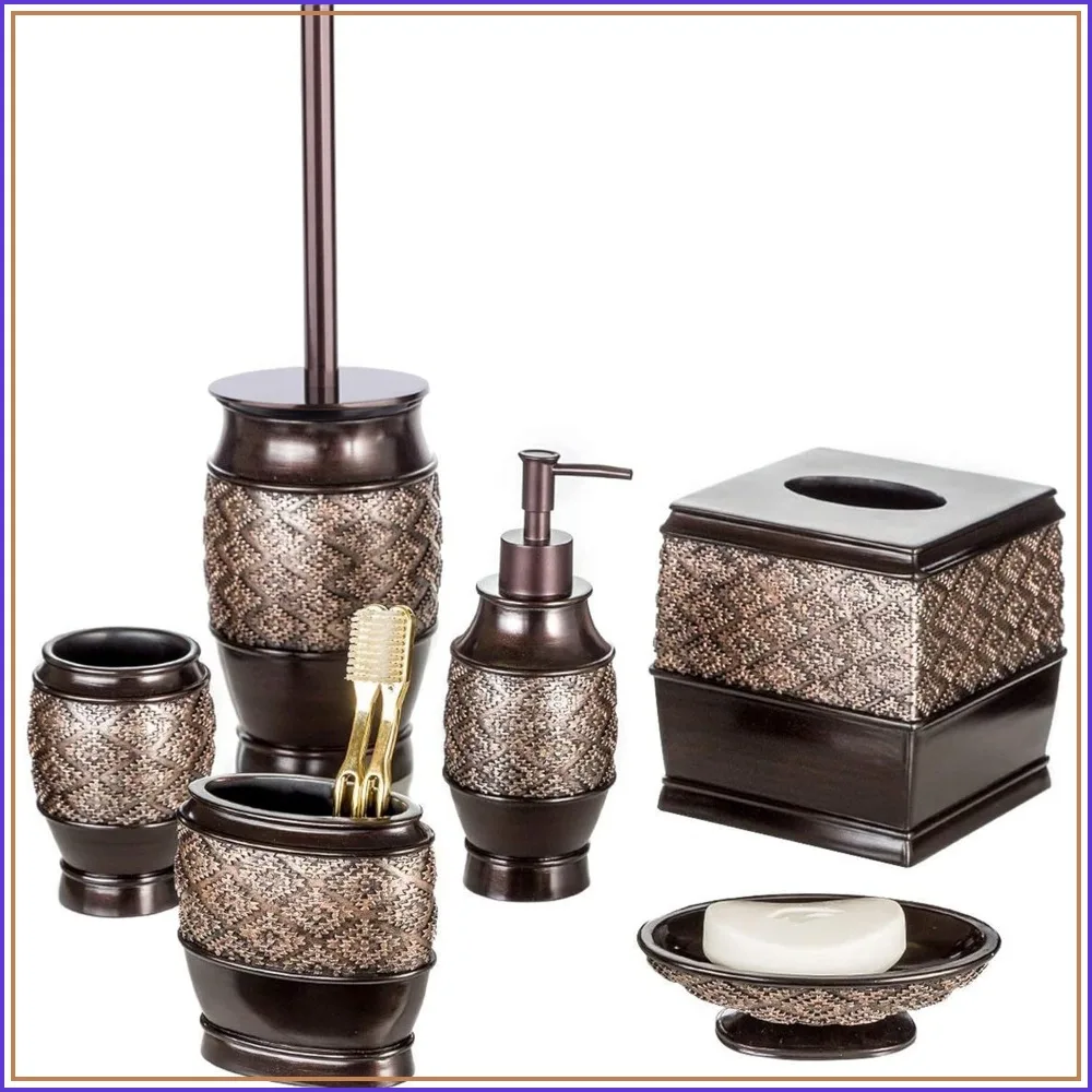 Creative Scents Dublin Brown 6-Piece Resin Bathroom Accessories Set: Toilet Brush & Holder, Tissue Box Cover, Soap Dispenser, Soap Dish, Cup, Toothbrush Holder
Creative Scents Dublin Brown 6-Piece Resin Bathroom Accessories Set: Toilet Brush & Holder, Tissue Box Cover, Soap Dispenser, Soap Dish, Cup, Toothbrush Holder