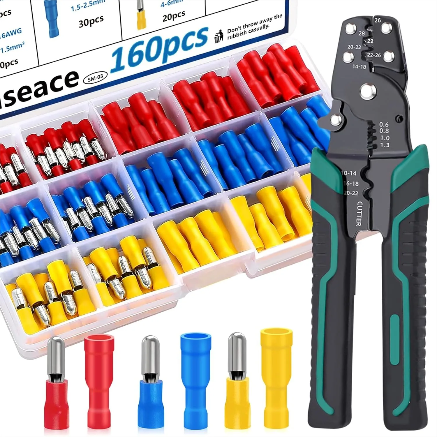 160pcs Bullet Wire Connectors Kit with Crimping Tool 22-10AWG Male/Female for Automotive Boat Stereo
160pcs Bullet Wire Connectors Kit with Crimping Tool 22-10AWG Male/Female for Automotive Boat Stereo
