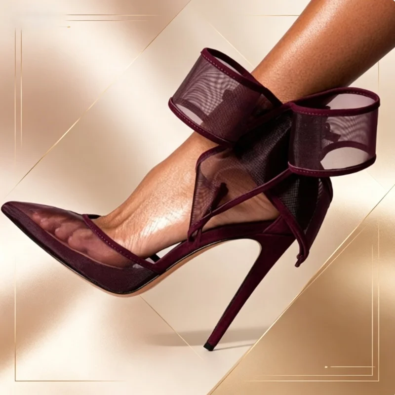 Burgundy Mesh Bow High Heels Pump Adjustable Polka Dot Bowtie Butterfly Pointed Toe Stiletto Heeled Women Banquet Dress Shoes
Burgundy Mesh Bow High Heels Pump Adjustable Polka Dot Bowtie Butterfly Pointed Toe Stiletto Heeled Women Banquet Dress Shoes