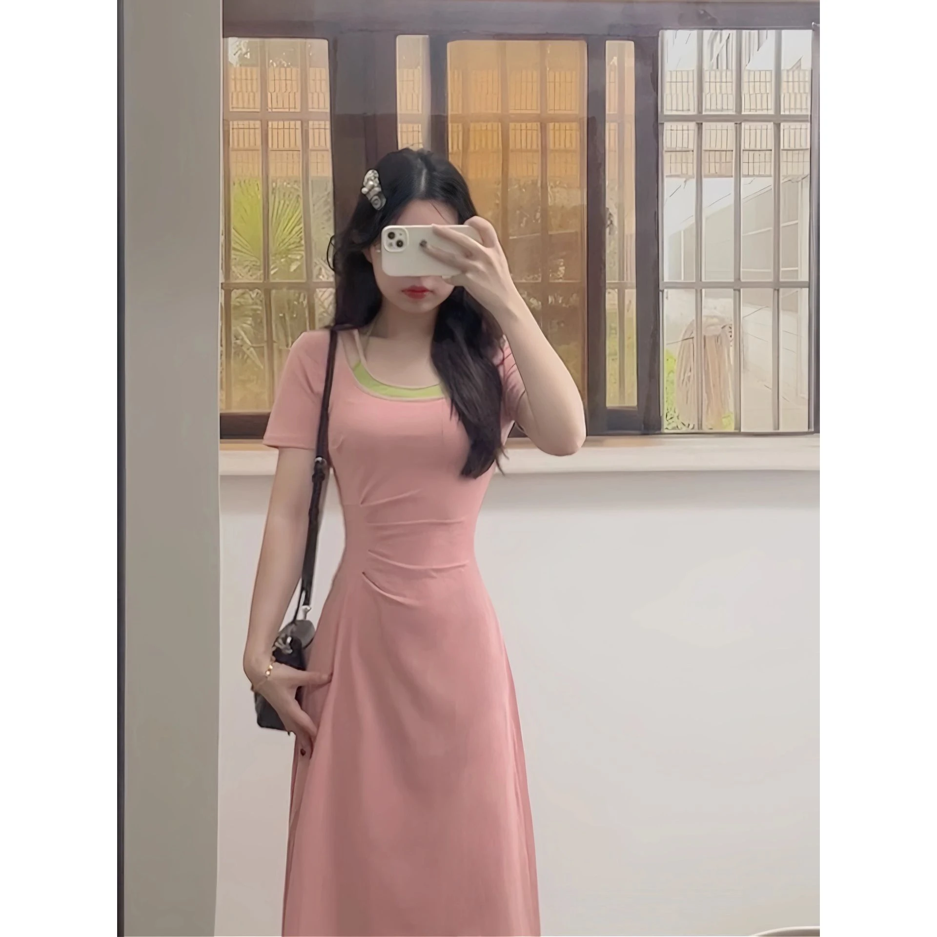 plus Size Sweet Retro Color Block Neck Hanging Waist Cinching Pink Dress Women Sexy Thin T-Shirt Long Dress Three-quarter Sleeve
plus Size Sweet Retro Color Block Neck Hanging Waist Cinching Pink Dress Women Sexy Thin T-Shirt Long Dress Three-quarter Sleeve