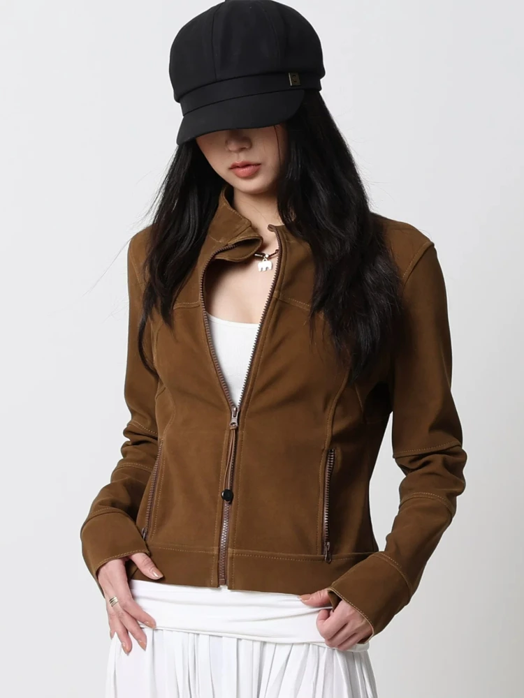 Genuine Leather Jackets for Women Spring Autumn Thin High-end Simple Stand Collar Stretch Slim Cropped Real Sheepskin Suede Coat
Genuine Leather Jackets for Women Spring Autumn Thin High-end Simple Stand Collar Stretch Slim Cropped Real Sheepskin Suede Coat