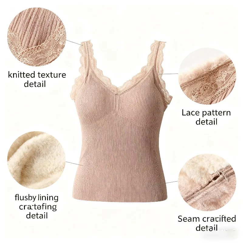 Lace Trim Ribbed Fleece Lined Women's Padded Bra Thermal Tank Top Autumn Winter Warm Inner Wear
Lace Trim Ribbed Fleece Lined Women's Padded Bra Thermal Tank Top Autumn Winter Warm Inner Wear