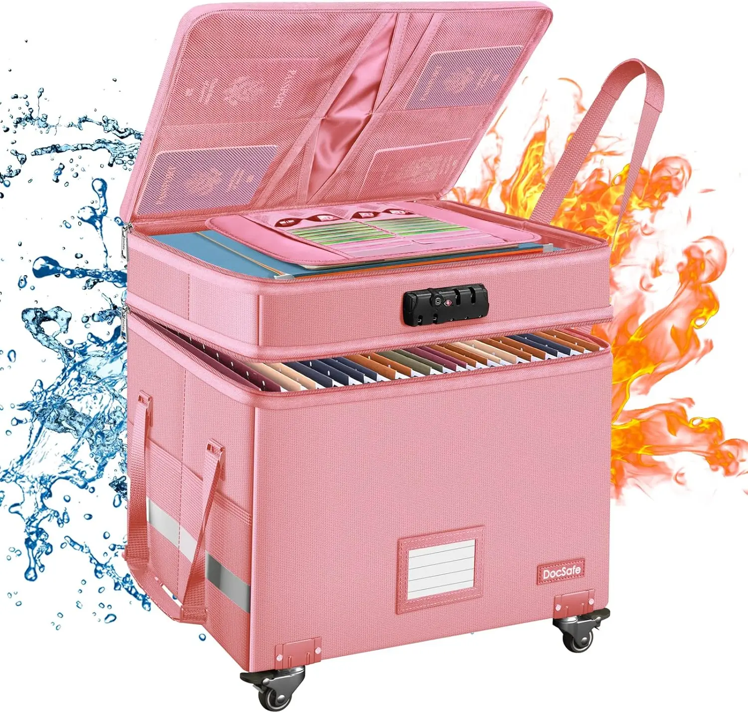 Lockable Fireproof File Box, 2-Layer Rolling Storage with Wheels & Pockets, Collapsible Organizer for Home Office, Pink
Lockable Fireproof File Box, 2-Layer Rolling Storage with Wheels & Pockets, Collapsible Organizer for Home Office, Pink