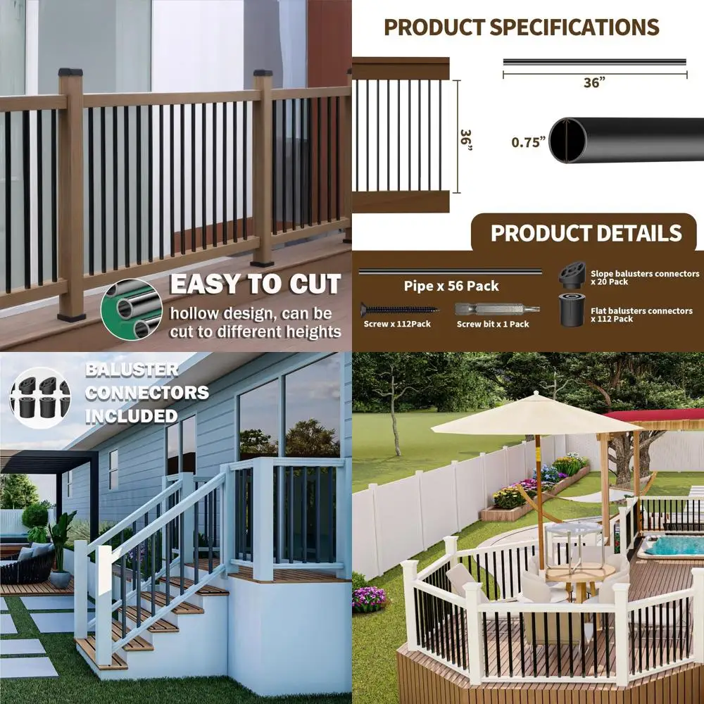 36 Hollow Metal Deck Balusters, 56 Pack, 3/4 Round Spindles with Cotand Screws, Black for Porch and Stair Railing
36 Hollow Metal Deck Balusters, 56 Pack, 3/4 Round Spindles with Cotand Screws, Black for Porch and Stair Railing