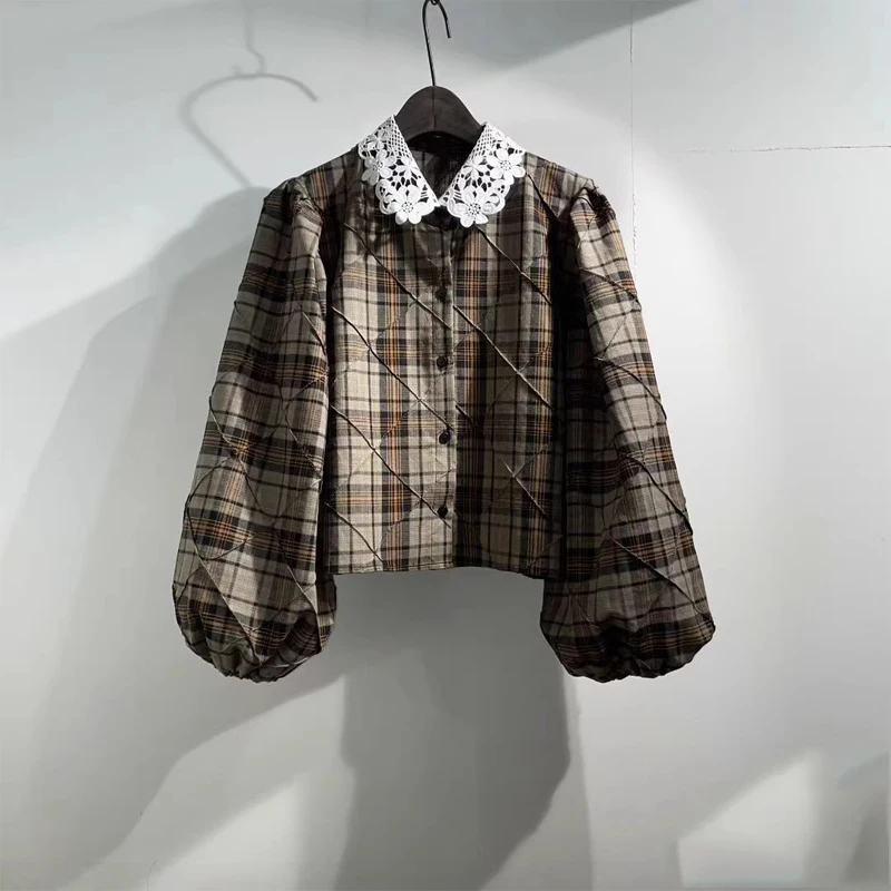 Korean Style Long Sleeve Shirt Women's Collar Bubble Sleeve Patchwork Lace Embroidery Plaid Splicing Vintage Top for Autumn W...
Korean Style Long Sleeve Shirt Women's Collar Bubble Sleeve Patchwork Lace Embroidery Plaid Splicing Vintage Top for Autumn W...
