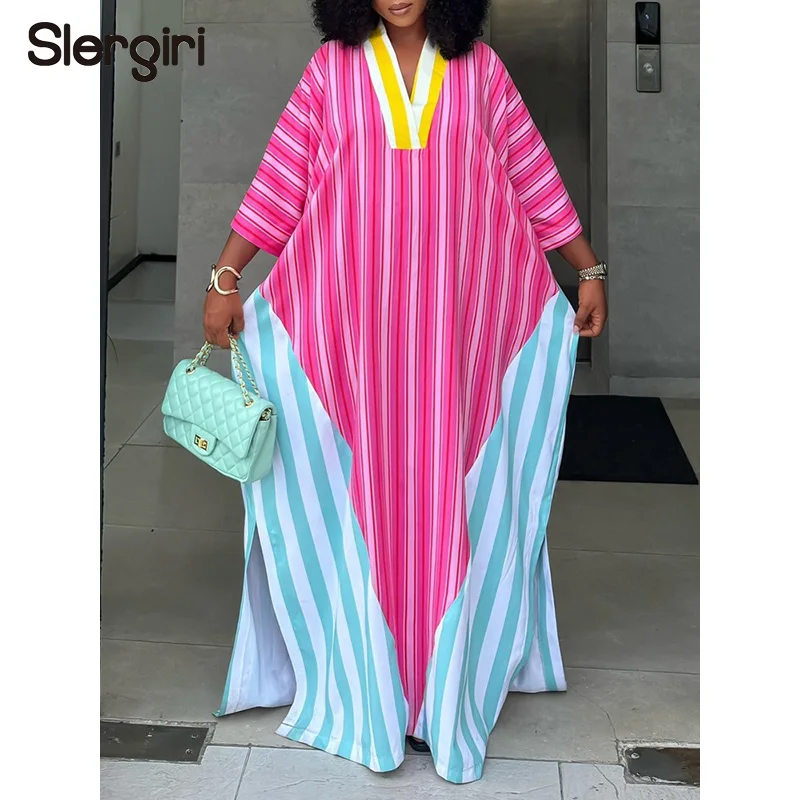 Slergiri Striped V-Neck Slit Hem Loose Maxi Dress Women Fashion New 2026 Spring Summer 3/4 Sleeve Female Casual Long Dresses
Slergiri Striped V-Neck Slit Hem Loose Maxi Dress Women Fashion New 2026 Spring Summer 3/4 Sleeve Female Casual Long Dresses